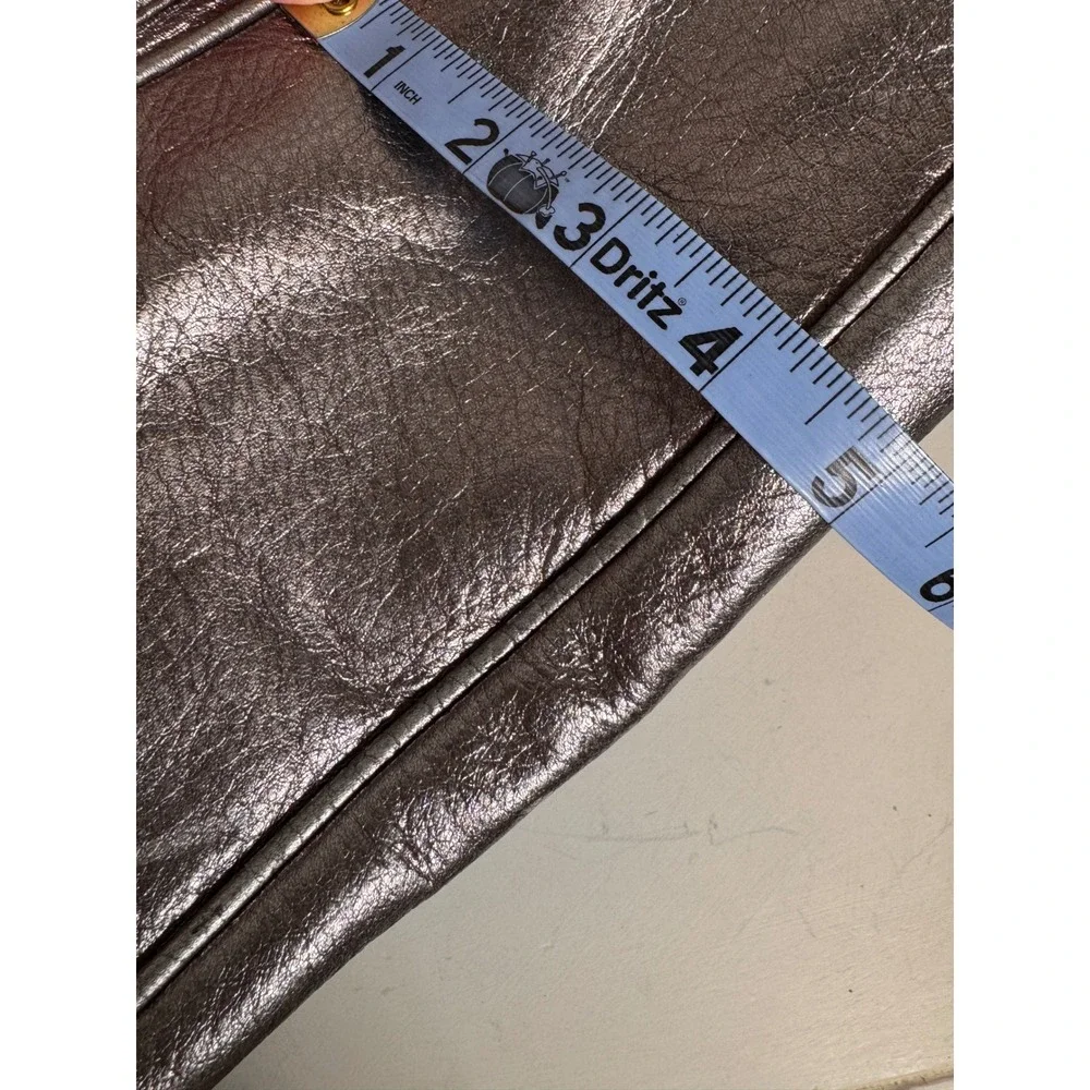 Coach Poppy Camelia Pushlock Metallic Silver Leather Shoulder Bag Tote 17924